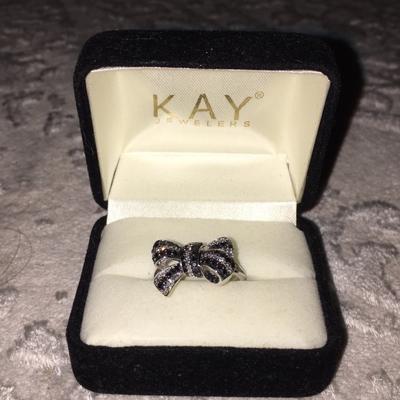 Kay Jewelers Jewelry - White Gold & Black Pave Diamond Bow Ring Sz 7